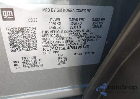 2023 Chevrolet Trailblazer Fwd Rs z USA, uszkodzony, nr VIN KL79MTSL4PB190143